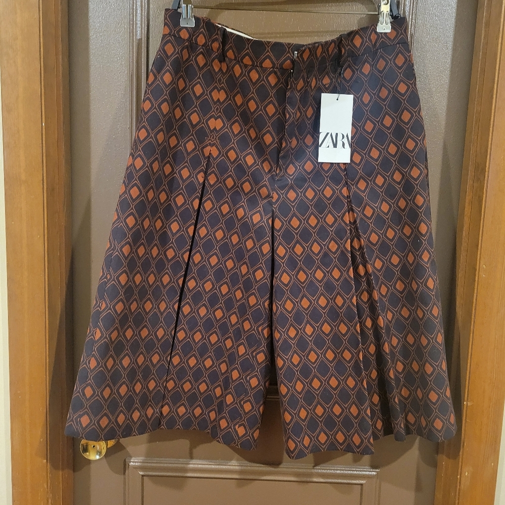 Zara Brown Pleated Skater Skorts